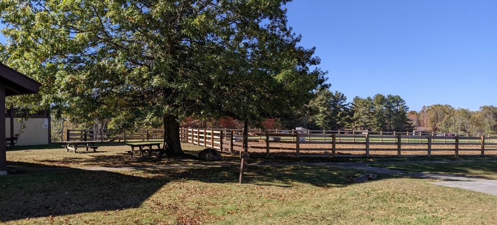 Fenced riding ring next to Pipe Stem stables