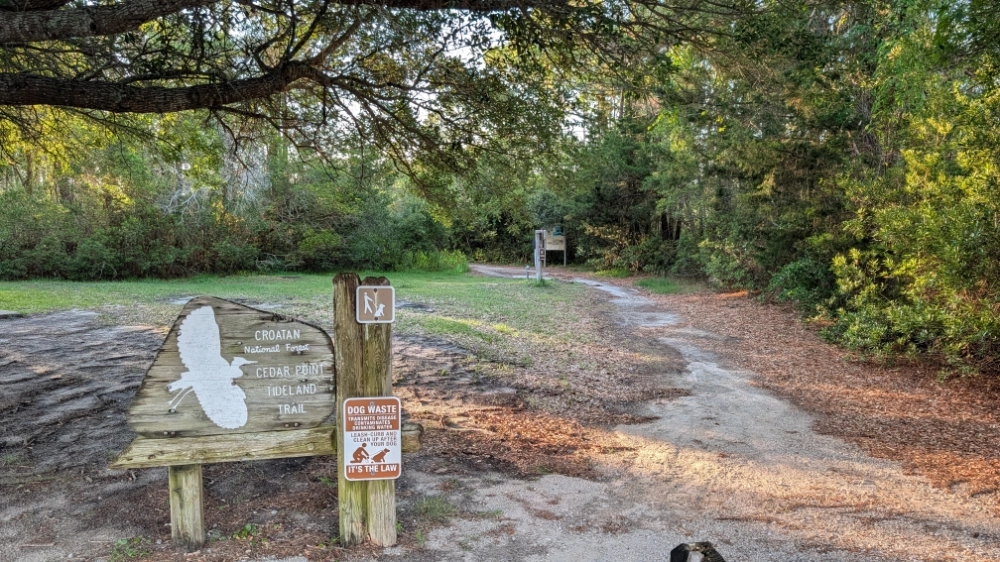 The entrance to the Cedar Point Tideland Trail