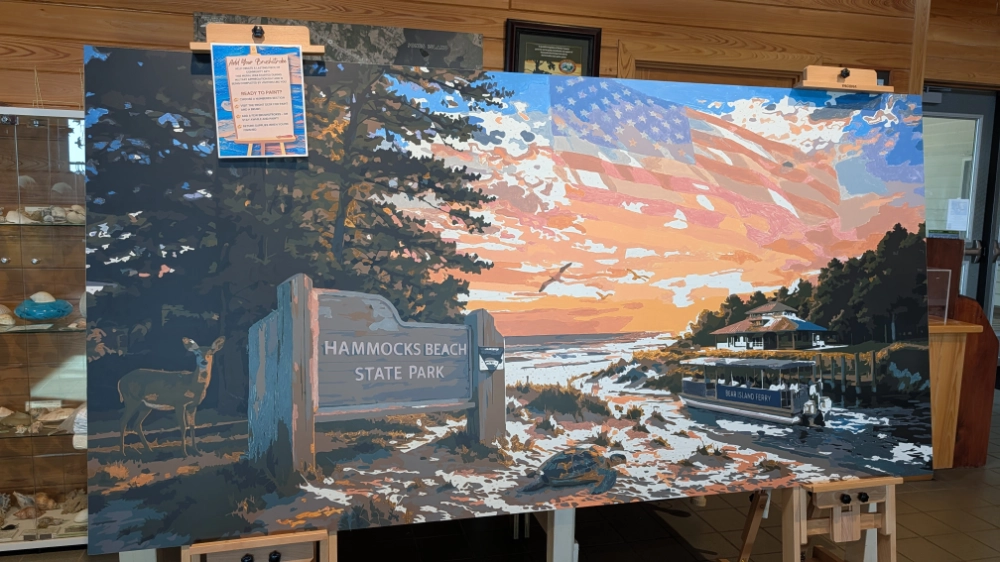 A community art project in the form of a paint-by-number painting at the Hammocks Beach State Park Visitor Center