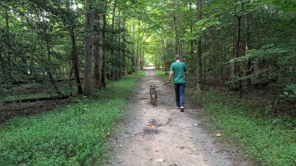 Aiken and Jesse on an unpaved trail in Pocahontas State Park in Chesterfield, VA